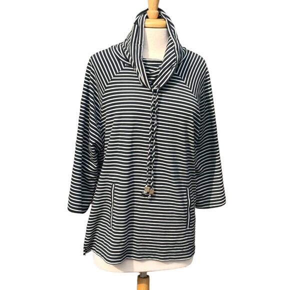 Anne Klein Striped Sweatshirt Woman's SM Mock Tie Neck Nautical Sailing Preppy - Picture 1 of 11